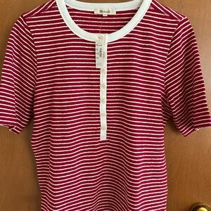 Madewell Striped Elbow-Sleeve Henley Tee NWT